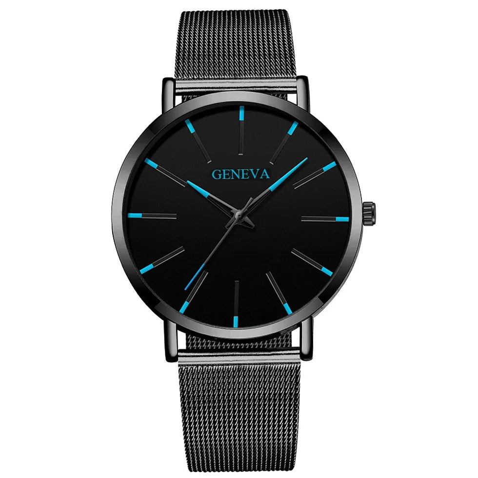Montre pour homme – Montre à quartz de luxe, style décontracté, fine, bracelet en maille d'acier, étanche, modèle sportif