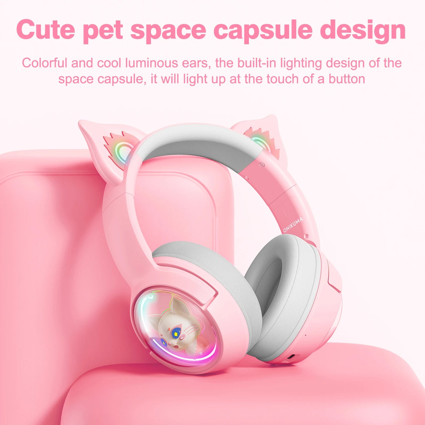 ONIKUMA B5 Wireless Gaming Headset with Cat Ears, Surround Sound Over-Ear Headphones with Microphone for PC, Laptop & Gaming