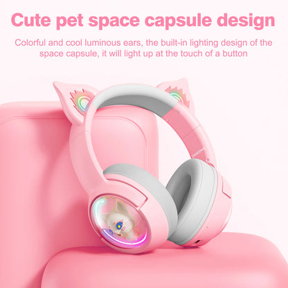 ONIKUMA B5 Wireless Gaming Headset with Cat Ears, Surround Sound Over-Ear Headphones with Microphone for PC, Laptop & Gaming
