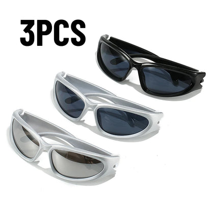 Y2K Wrap Around Sunglasses Fashion Rave Metallic Chrome Space Alien Glasses Futuristic Shades Sports for Women Men