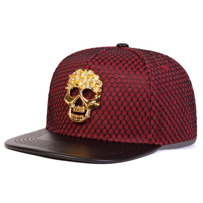 Skull Baseball Cap - Alloy Rhinestone PU Leather Brim Flat Cap, Hip-Hop Street Style Hat for Men & Women"