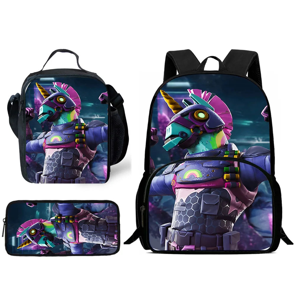 Klassisches FortniteS-Schulrucksack-Set für Kinder mit Lunchtasche und Federmäppchen, große Kapazität, für Jungen und Mädchen, ideales Geschenk