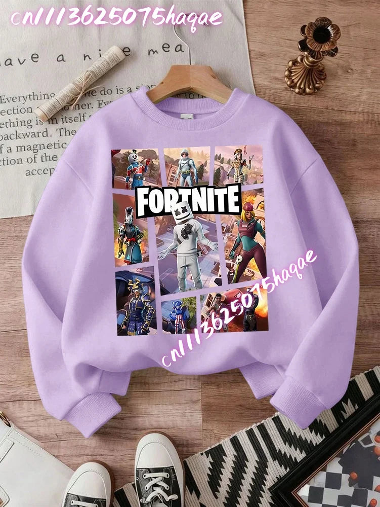 Sweatshirt pullover FORTNITED de manga comprida para criança, estilo streetwear para menina, menino e bebé, top de moda anime infantil, presente