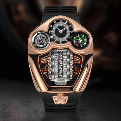 PINDU Design NEW Engine Series Quartz Watch Men's Top-Luxurious Stainless Steel Compass Waterproof Swiss Quartz 762 Movement Watch
