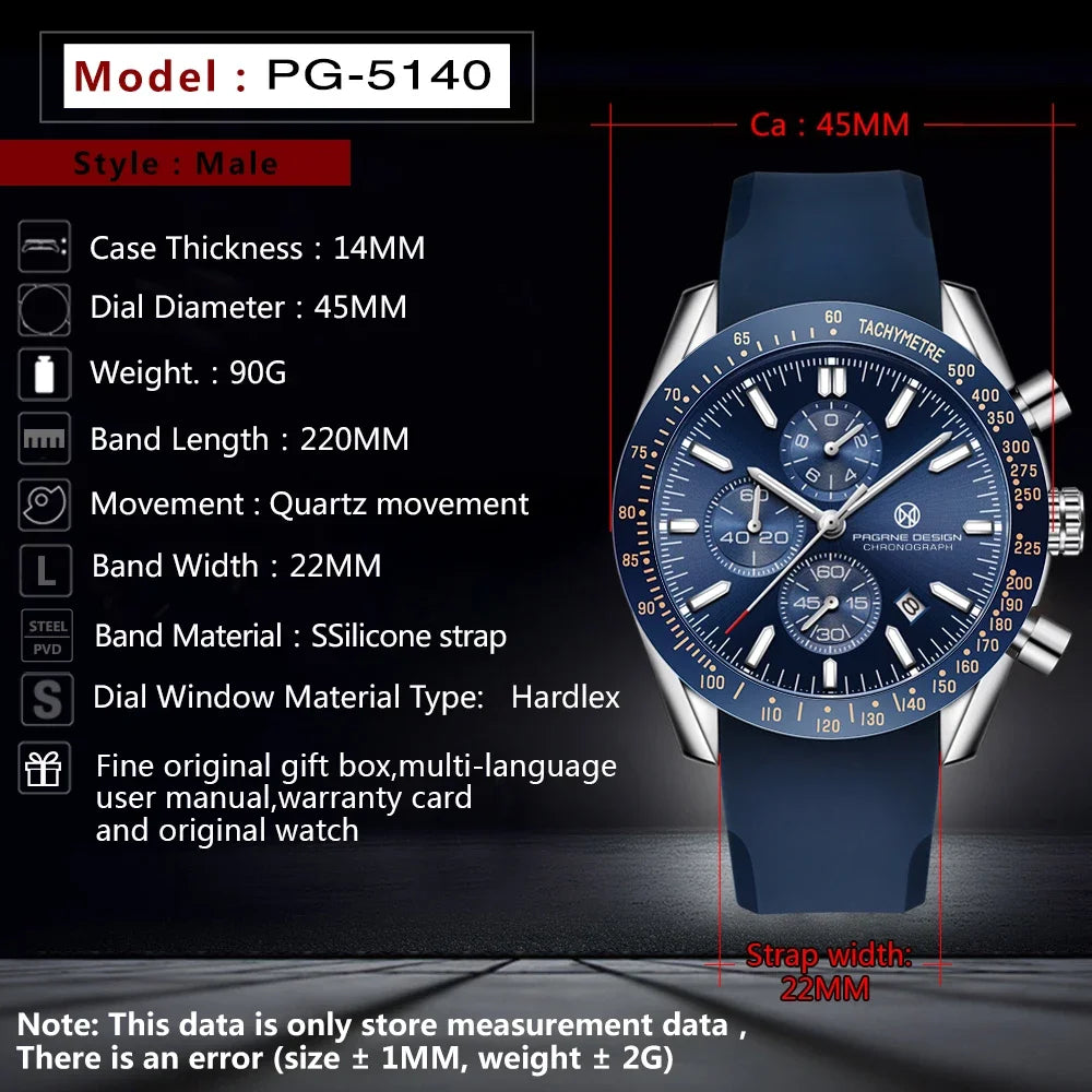 PAGANI DESIGN 45MM 2026 Herren-Quarzuhr 30M wasserdicht Luxus-Business Edelstahl Relogio Masculino 5140