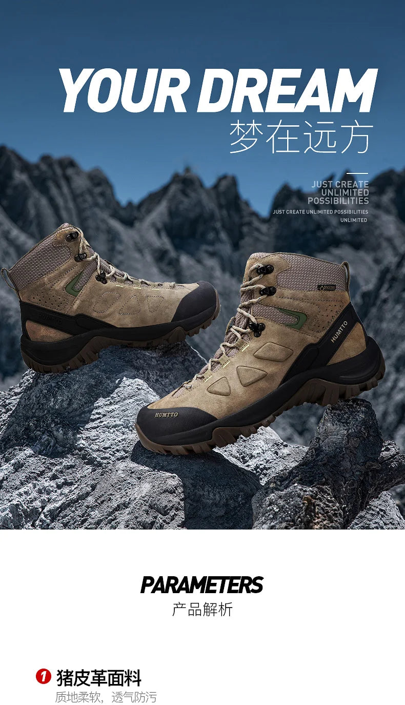 HUMTTO vandresko, vandtætte jagtstøvler til mænd, taktiske ørken-kampstøvler, ankelhøje trekkingstøvler til mænd og kvinder, varme lædersneakers