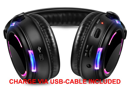Professional Led Flashing Light Silent Disco Wireless Headphones- RF Wireless Headset for Quiet Party DJ Clubbing Party
