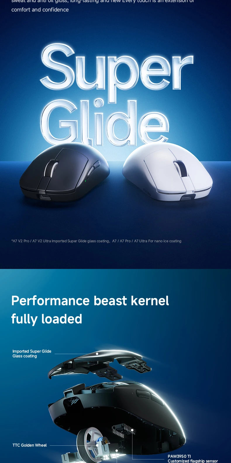 MCHOSE A7 V2 Ultra / Pro Leichte kabellose Gaming-Maus Dual 8000Hz PAW3950 TI 42000DPI für PC-E-Sport-Gamer