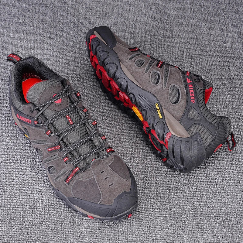 HIKEUP Hiking Shoes Mens Winter Climbing Trekking Sneakers for Men Leather Breathable Outdoor Anti-skid Sports Work Man Shoes