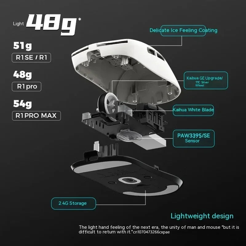 Bezdrátová myš VXE Dragonfly R1 Pro se senzorem Paw3395, Nordic 52840, 2khz, Smart Speed X, nízká latence, kancelářská a herní myš pro PC