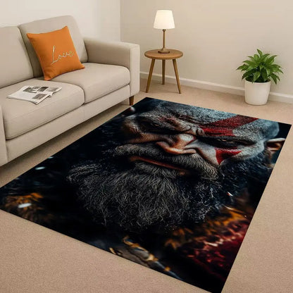 Kratos God of War Game Cartoon Gamer Living Room Non-Slip Area Rug Soft Carpet for Bedroom Playroom Sofa,Easy Clean Home Doormat