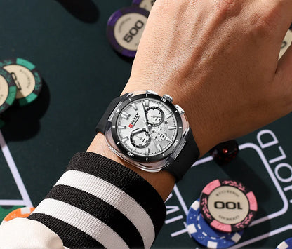 Herrenuhr CURREN – Neues Luxusmodell mit Quarzwerk, Silikonarmband, sportlichem Design, multifunktional, wasserdicht, beleuchtet, mit Datumsanzeige und Stoppuhr.