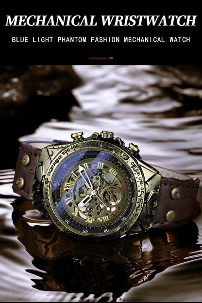 UTHAI Retro Men Watch Business Waterproof Bronze Automatic Mechanical Machine Watch Leather Strap Male Fashion Clock Wristwatch