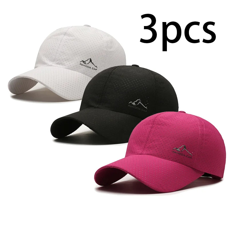 Couple's 3-Pack Quick Dry Breathable Baseball Caps, Lightweight Mesh Sun Hats for Running & Outdoor Activities