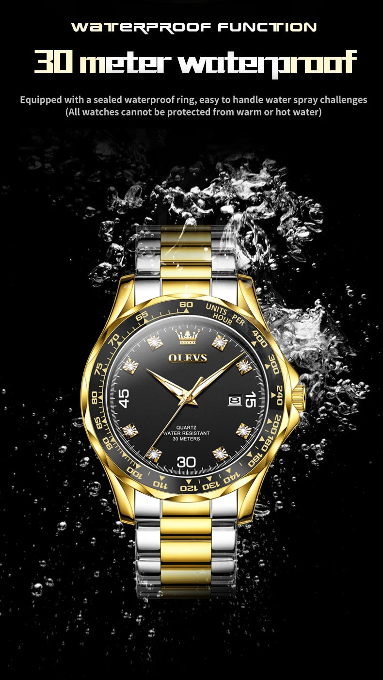 OLEVS 9988 Quartz Watch for Men Waterproof Anti-scratch Auto Date Diving Wristwatch Men Original Brand Luxury Diamond Man Watch