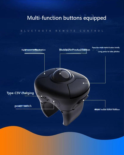 New Trackball Finger Ring Mouse 2.4G+Bluetooth Wireless Remote Control Mice For Short Video/PPT Speech/In-Vehicle Display Screen