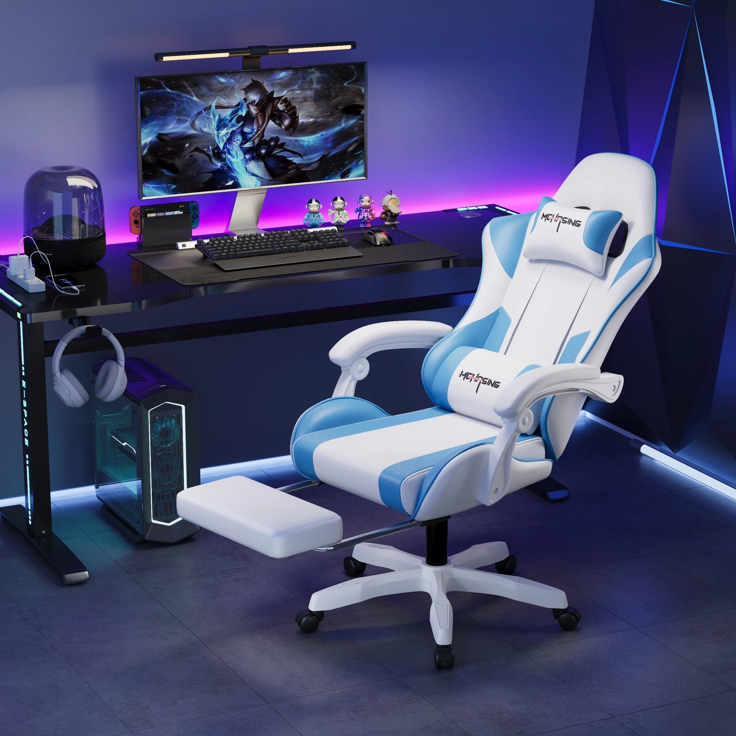 Cadeira Gaming Ergonómica de Design Moderno Giratória para Escritório e Casa, Cadeira E-sport com Rodas, Estilo Rotativo, para Computador