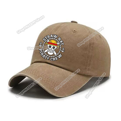 One Piece Men Washed Baseball Cap Unisex Retro Hip-hop Peak Caps Anime Luffy Male Outdoor Trucker Hat Travel Sunscreen Sunhat