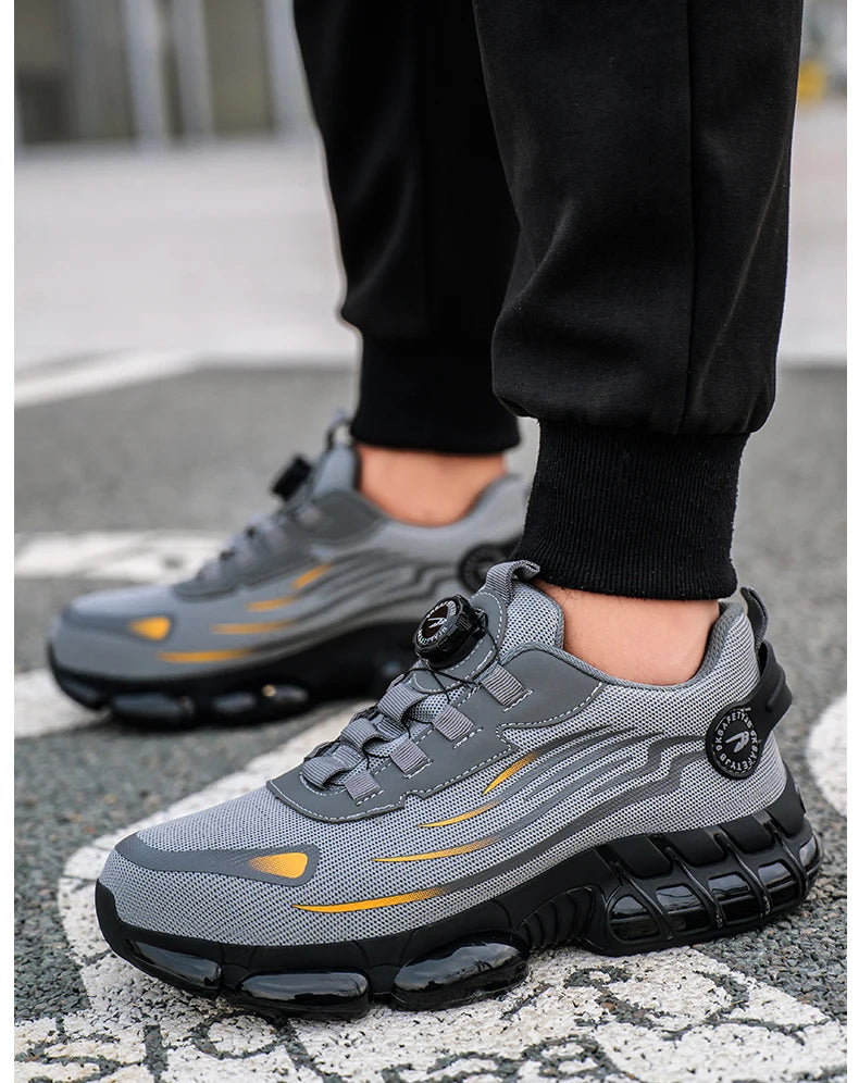 Chaussures de sécurité de travail à bouton rotatif pour hommes, chaussures à bout en acier indestructibles, baskets de travail, bottes de protection, taille 47 48
