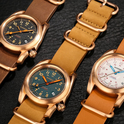 Boderry Field Watches Bronze Case Automatic Mechanical VOYAGER Watch Men's 100M Waterproof Clock Military Top Brand Wristwatch