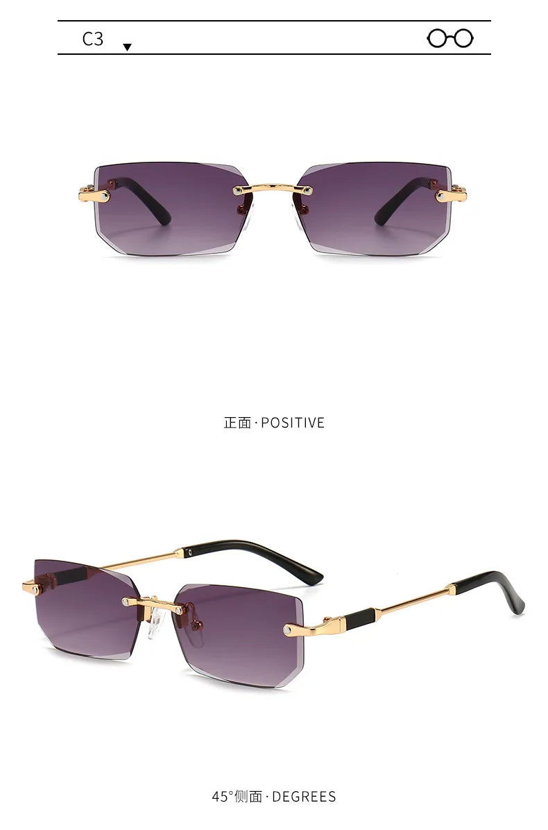 Fashion Rimless Rectangle Sunglasses Popular Women Men Shades Small Square Sun Glasses For Female Male Summer Traveling