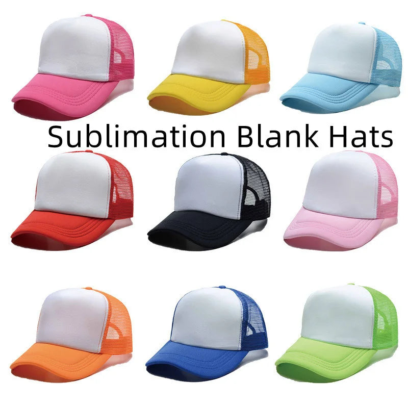 Candy Color Sublimation Blank Baseball Hats Travel Trucker Plain Mesh Sports Outdoor Snapback Cap for Men Boys Women Girls