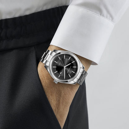 HANNAH MARTIN kvartsur, 40 mm, til mænd, sort armbånd i rustfrit stål, vandtæt til 3 bar, sport-chic stil