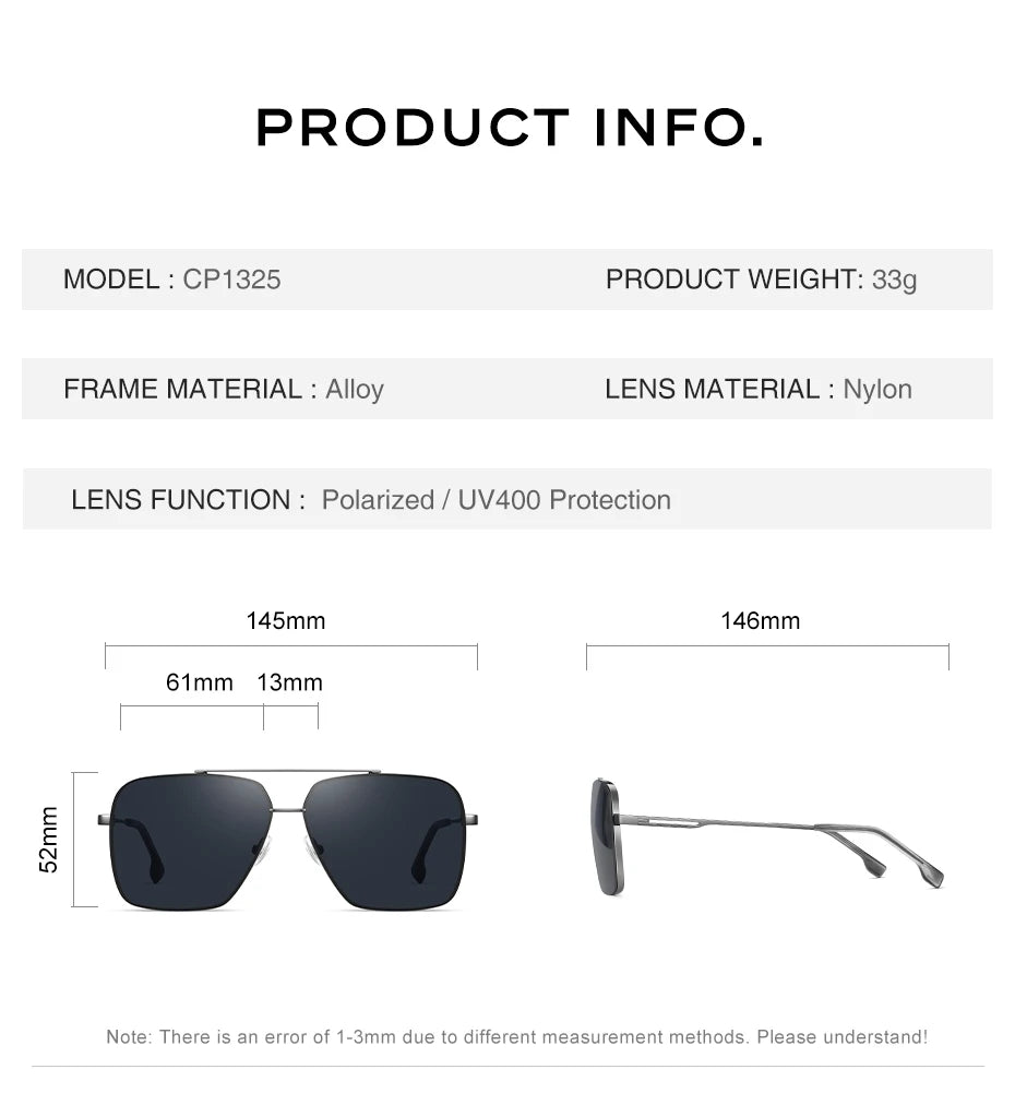 CAPONI Nylon Polarized Sunglasses For Men Square Driving Fashionable Alloy Shades Anti-Glare UV400 Protection Sun Glasses CP1325