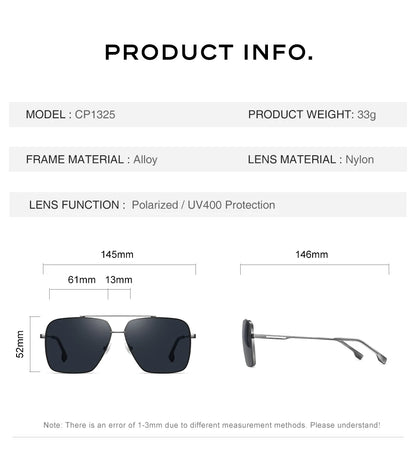 CAPONI Nylon Polarized Sunglasses For Men Square Driving Fashionable Alloy Shades Anti-Glare UV400 Protection Sun Glasses CP1325