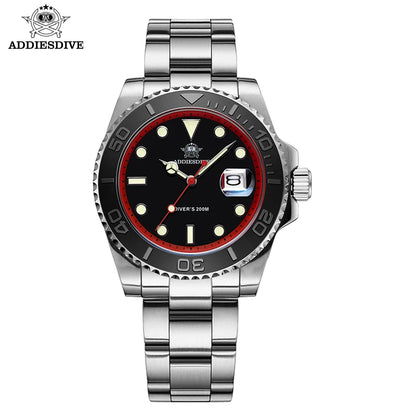 ADDIESDIVE Luxury Men's Diver Steel Watch 200m Waterproof Ceramic Bezel Analog Watch BGW9 Luminous Business Quartz Watch AD2040