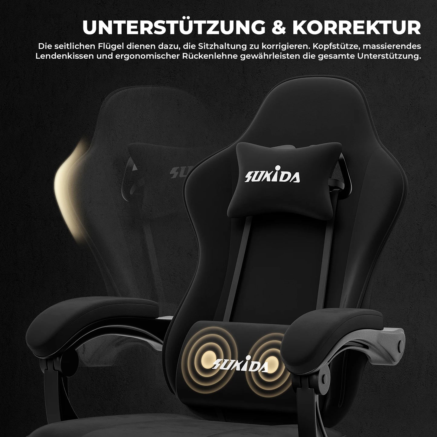 SUKIDA Gaming Chair with Footrest, Ergonomic Racing Style PC Chair with Lumbar Support, Adjustable Office Gaming Chair for Comfort and Work