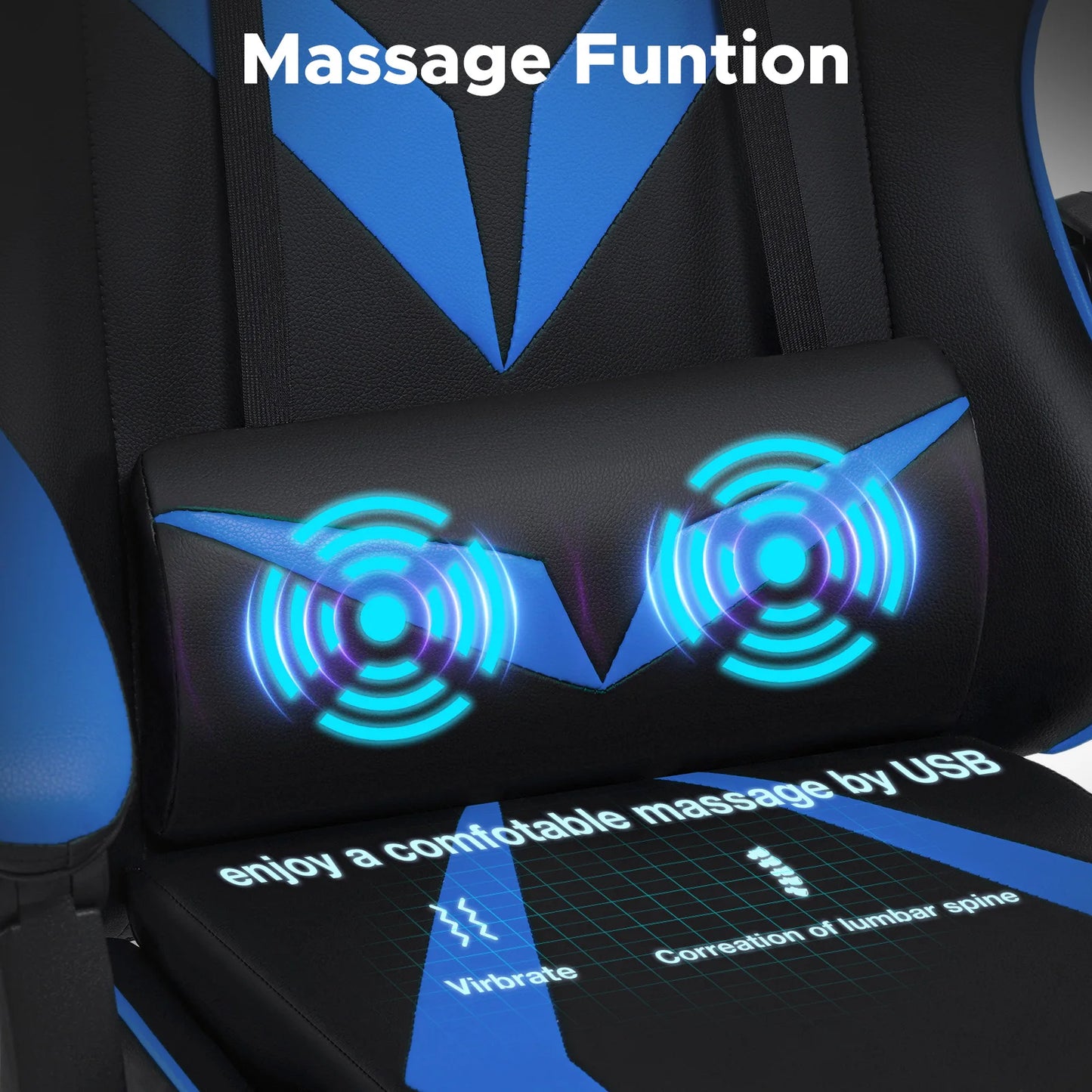 200Lbs Load Gaming Chair with Massage Ergonomic Computer Chair Footrest and Lumbar Support Reclining PC Chair Adjust Armrest