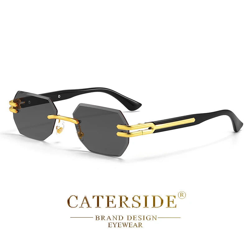 CATERSIDE Retro Rimless Sunglasses Men Polygonal Metal Frame High Quality Women Sun Glasses Outdoor Travel Gift Summer Style