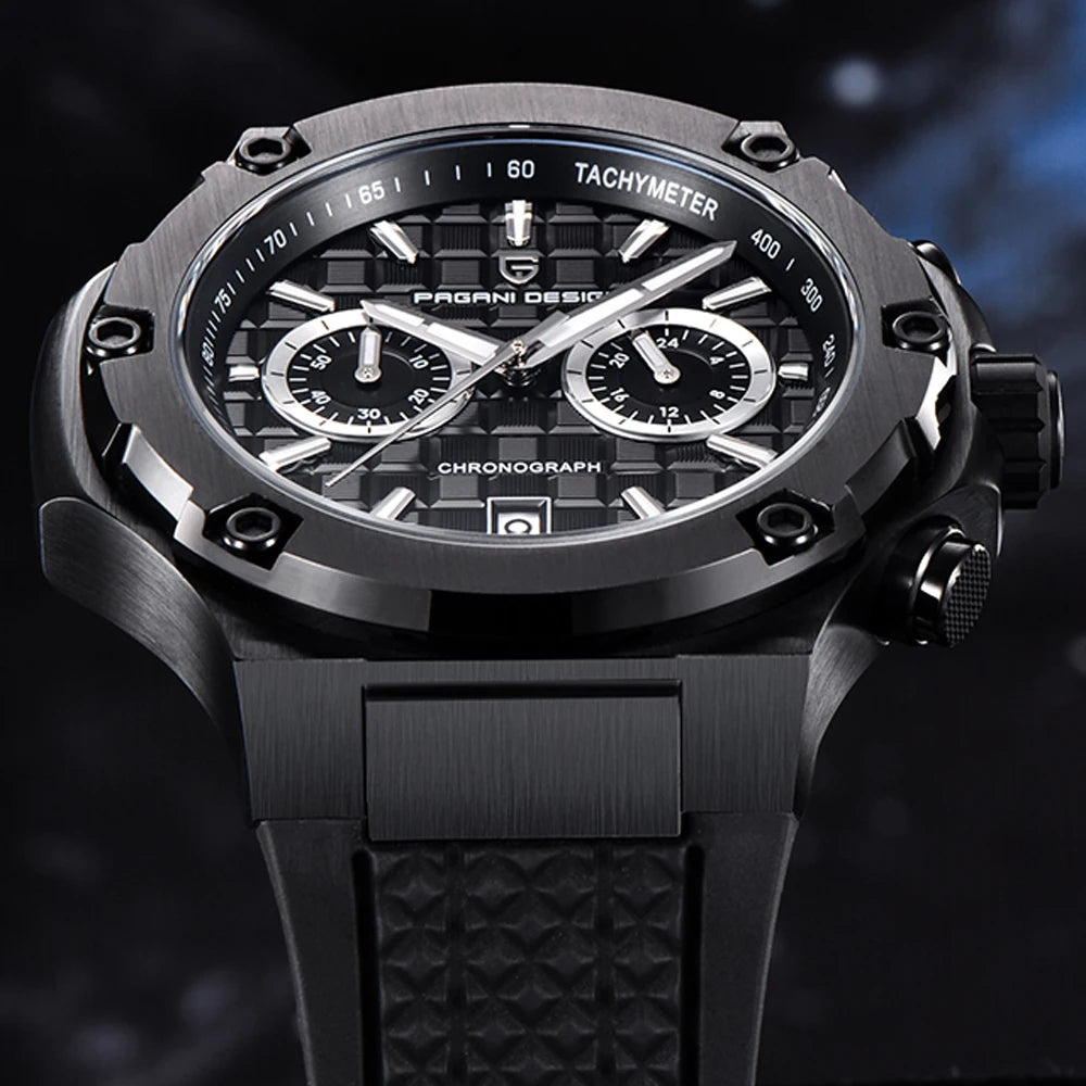 Montres à quartz pour hommes PAGANI DESIGN– Chronographe sportif de luxe, étanche, doté d'aiguilles luminescentes et d'un verre saphir avec traitement antireflet
