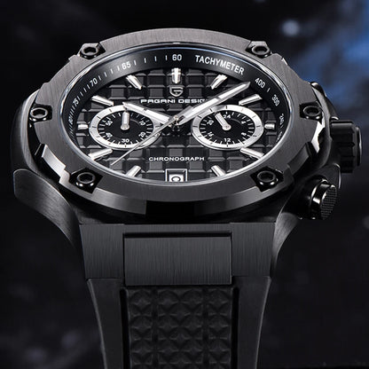 Montres à quartz pour hommes PAGANI DESIGN– Chronographe sportif de luxe, étanche, doté d'aiguilles luminescentes et d'un verre saphir avec traitement antireflet