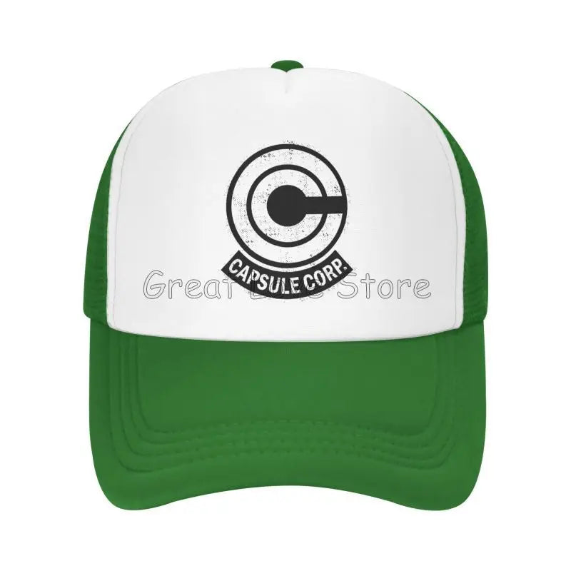 „Capsule Corp“ tinklinės beisbolo kepurės, unisex, hip-hop stiliaus „trucker“ kepurės, anime DBZ stiliaus „dad hat“ kepurės, reguliuojamos lenktyninės kepurės, vasarinės „trucker“ kepurės su užsegimu