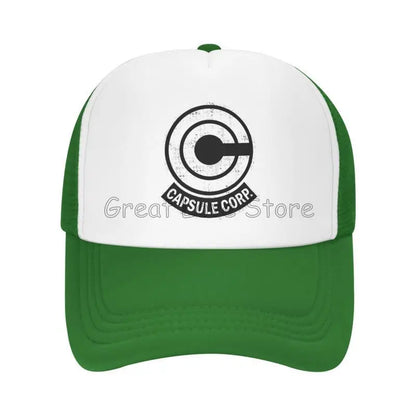 „Capsule Corp“ tinklinės beisbolo kepurės, unisex, hip-hop stiliaus „trucker“ kepurės, anime DBZ stiliaus „dad hat“ kepurės, reguliuojamos lenktyninės kepurės, vasarinės „trucker“ kepurės su užsegimu