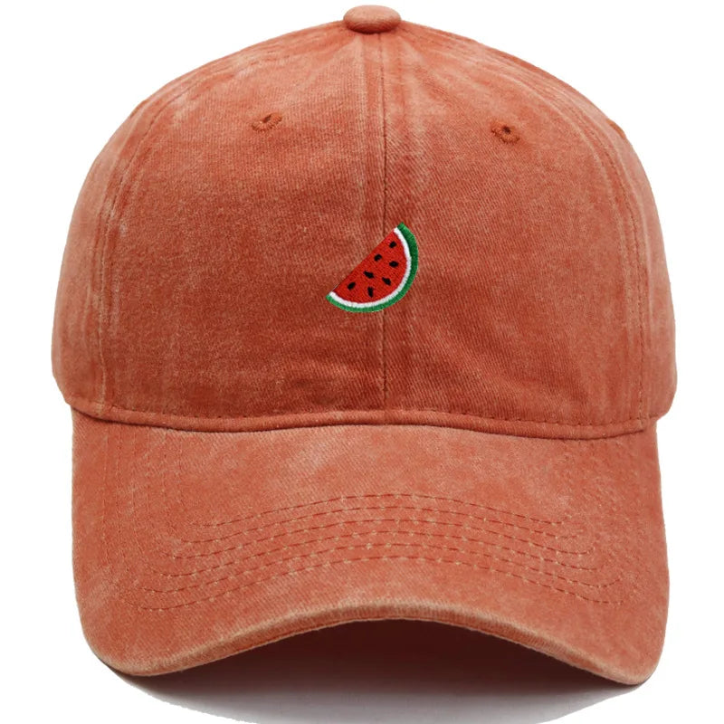 Printed Watermelon Baseball Cap Men's Washed Soft Top Retro Dad Hats Women's Casual Versatile Fashion Trend Duck Tongue Caps