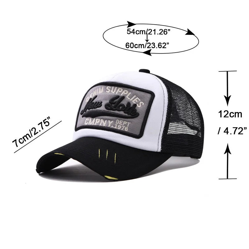 3D Embroidered Duck Tongue Hat New York Embroidered Baseball Hat Mesh Breathable Sunshade Truck Driver Hat