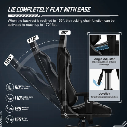 Daccormax Ergonomic Gaming Chair with Lumbar Support, 170° Reclining Office Chair, Adjustable Armrests, Comfortable Computer Chair for Work & Gaming
