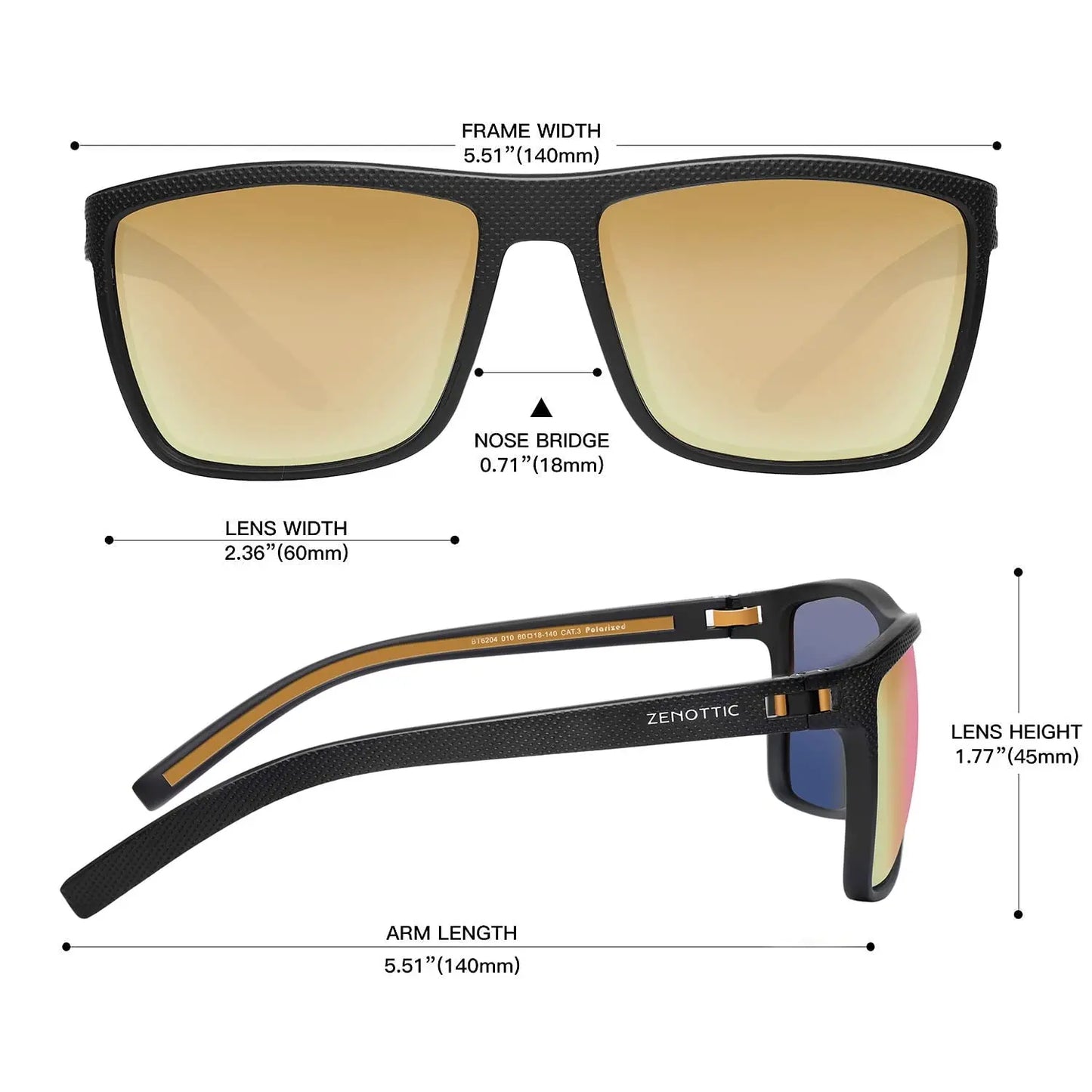 ZENOTTIC Polarized Sunglasses for Men Shades Lightweight TR90 Frame UV400 Protection Square Outdoor Trave Driving Sun Glasses