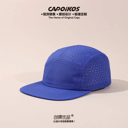 Op maat gemaakt logo, effen kleur, vijfpanelen, sneldrogende baseballpet voor heren en dames, van mesh, ademend, geschikt voor kamperen, sport en skateboarden