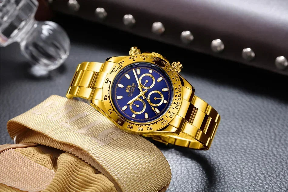 Automatic Watches for Men Mechanical Self Weind Gold Stainless Steel Glacier Ice Blue Chestnut Brown Bezel Reloj Hombre Baratos