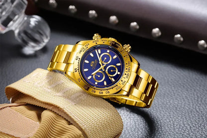 Automatic Watches for Men Mechanical Self Weind Gold Stainless Steel Glacier Ice Blue Chestnut Brown Bezel Reloj Hombre Baratos