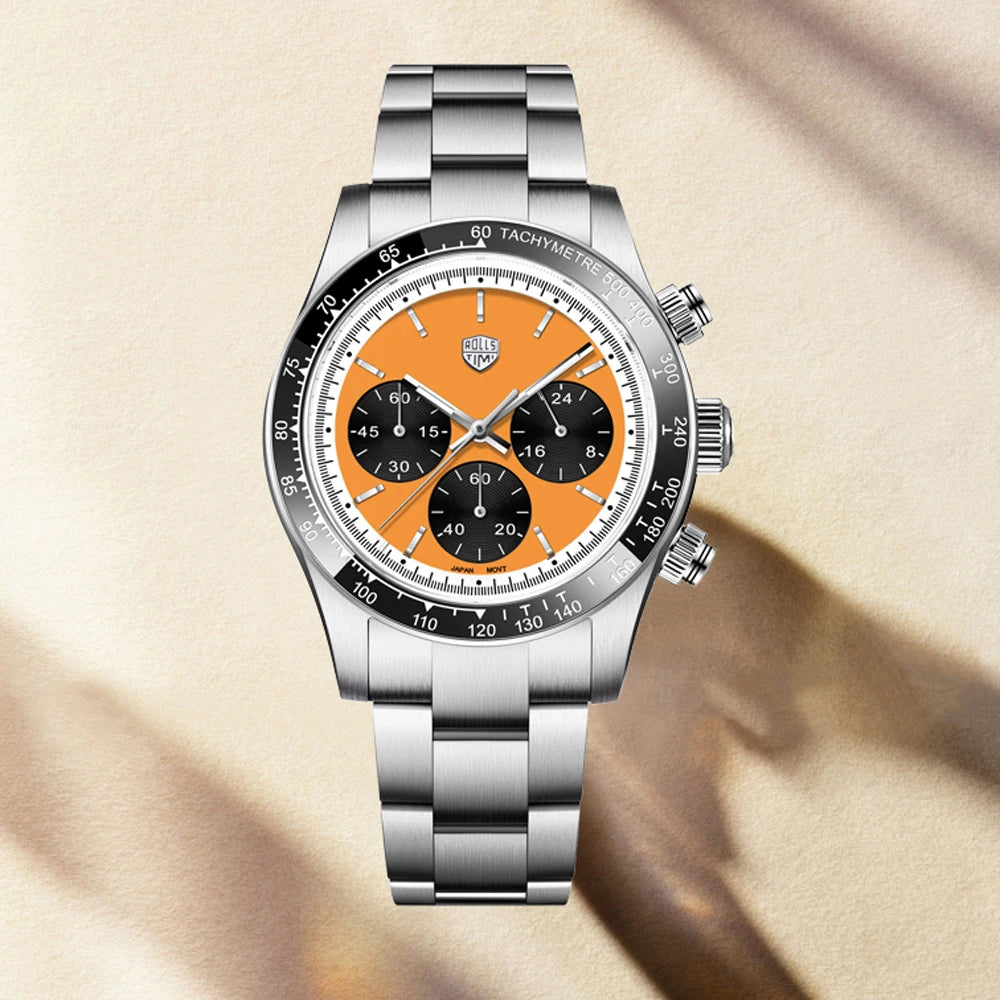 montre pour homme RollsTimi – Chronographe à quartz de luxe, verre saphir avec traitement antireflet, étanche, lumineuse – Idée cadeau pour homme