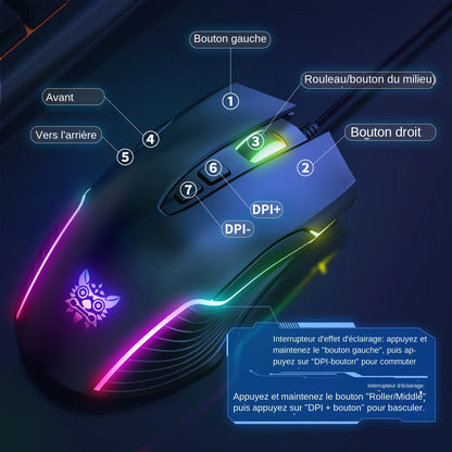 ONIKUMA Wired Gaming Mouse 6 Levels Adjustable 6400 DPI 7 Programmable Buttons 7 RGB Lighting Modes Ergonomic Mice for PC Gamer