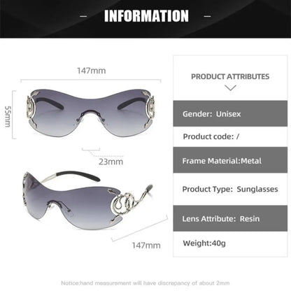 KLASSNUM Y2K Vintage Women's Luxury Sunglasses Gradient SunGlasses Men Rimless Pilot Goggles Uv400 Unisex Glasse for Spicy Girl