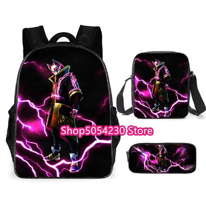 Fortnited 3PCS Backpack for Boys Victory Game 16 Inch Water Resistant Preschool Knapsack Cool Elementary School Backpacks