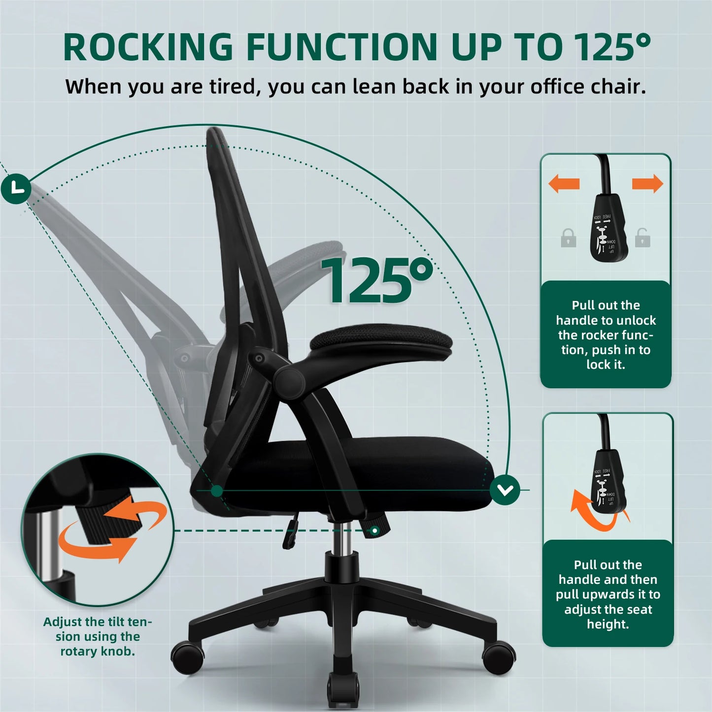 Daccormax Ergonomic Office Chair, Adjustable Lumbar Support, Swivel Heavy-Duty Rolling, Padded Armrests, Multi-Tilt for Relax.