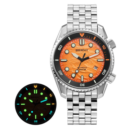 BERNY Diver Automatic Watches Men's Luxury Sapphire 316L Stainless Steel Mechanical Watch 42MM 200M Waterproof Diving Men's Watch